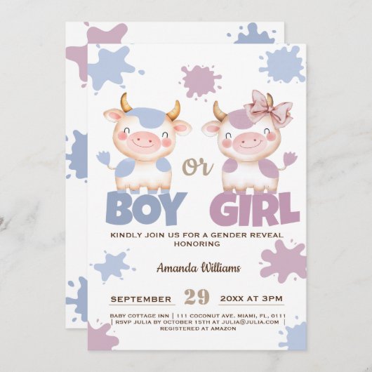 Rosa-blaues Geschlecht der heiligen Kuh Einladung (Vorne/Hinten)