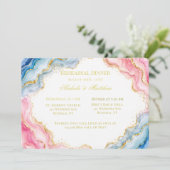 Rosa Blaues Gold-Achat-Probeessen Einladung (Stehend Vorderseite)