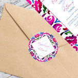 Rosa blaues mexikanisches Talavera-Fliesen Hochzei Runder Aufkleber<br><div class="desc">Pink magenta blau Majolica Mexican Talavera Spanische Fliesen Hochzeitsaufkleber Braut und Bräutigam Namen Aufkleber. Moderne Aquarellfliesen in Rosa und Blau Farben traditionelle Volksmuster.</div>