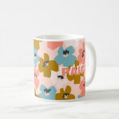 Rosa blaues Monogramm-Blumen-Muster-Tasse Kaffeetasse (VorderseiteRechts)