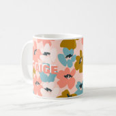 Rosa blaues Monogramm-Blumen-Muster-Tasse Kaffeetasse (Vorderseite Links)