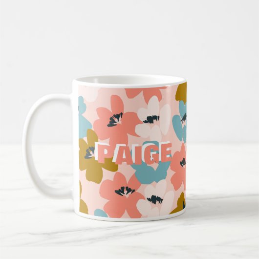 Rosa blaues Monogramm-Blumen-Muster-Tasse Kaffeetasse (Links)
