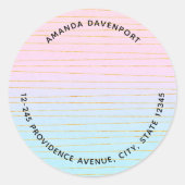 Rosa blaues Ombre mit Goldlinien-Adresse Runder Aufkleber (Vorderseite)