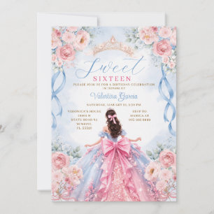 Rosa-blaues Prinzessinnen-Ballkleid Sweet 16 Gebur Einladung