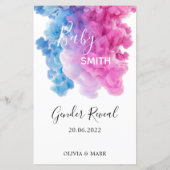 Rosa blaues Rauchen Gender Reveal Party Food Menu (Rückseite)