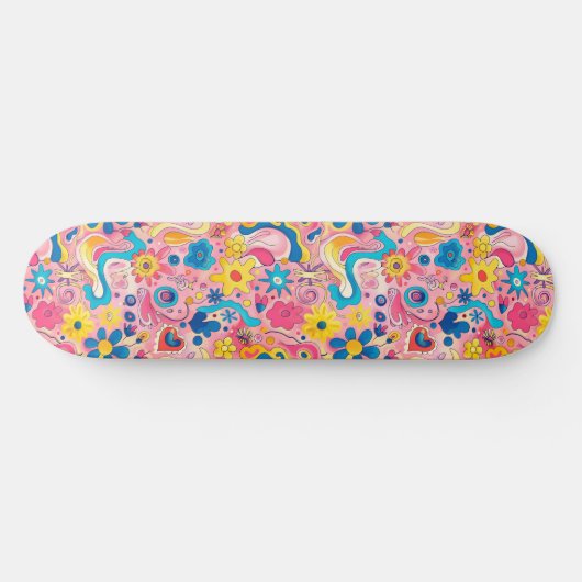 Rosa blaues Retro Y2K einzigartiges Design-Skatebo Skateboard (Horizontal)