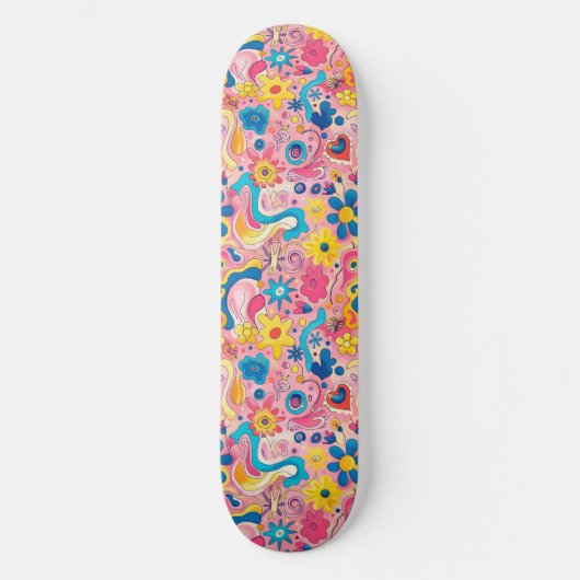 Rosa blaues Retro Y2K einzigartiges Design-Skatebo Skateboard (Vorderseite)