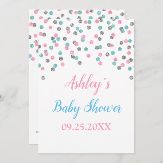 Rosa blaues silbernes einladung (Vorne/Hinten)