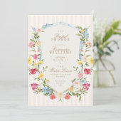 Rosa blaues Wappen mit französischem Blumenmotiv B Einladung (Stehend Vorderseite)