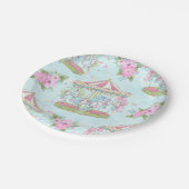 Rosa blaues Zirkus-Karussell-Pony Pappteller (Schrägansicht)