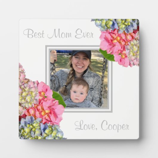 Rosa blaugelbe grüne Blüte Beste Mama je Fotoplatte (Vorderseite)