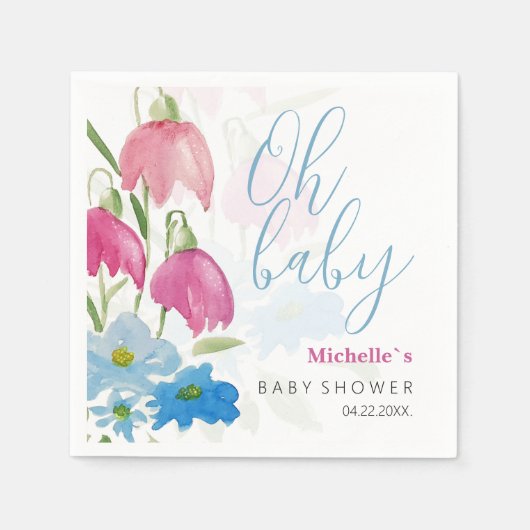 Rosa blaugrüne Frühlingsfarbe Blume Serviette (Vorderseite)