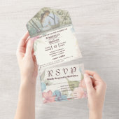 Rosa blaugrünes Foto All In One Einladung (Abreißen)