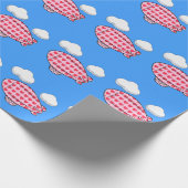 Rosa Blimp Ballon Rotes Herz Weißes Wolken Custom Geschenkpapier (Ecke)