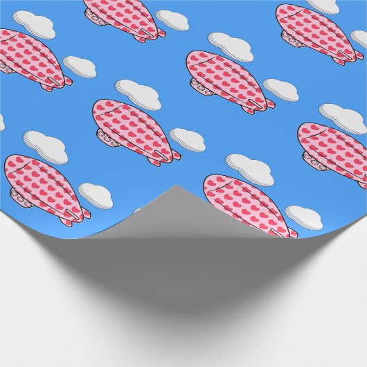 Rosa Blimp Ballon Rotes Herz Weißes Wolken Custom Geschenkpapier (Ecke)