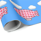 Rosa Blimp Ballon Rotes Herz Weißes Wolken Custom Geschenkpapier (Rolleneckpunkt)