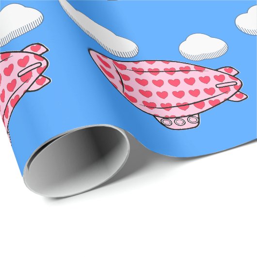 Rosa Blimp Ballon Rotes Herz Weißes Wolken Custom Geschenkpapier (Rolleneckpunkt)