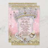 Rosa Bling Glitzer Kinderdusche Einladungen (Vorne/Hinten)