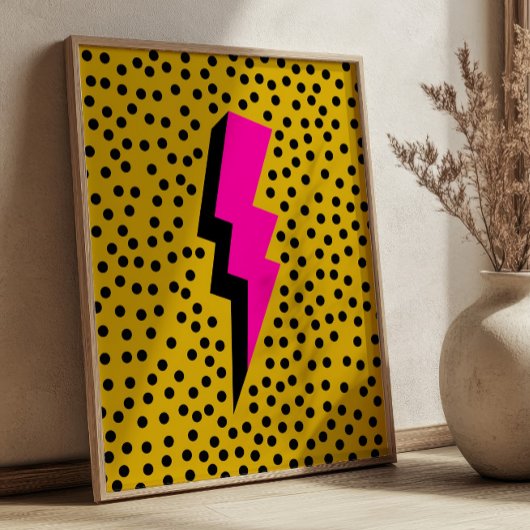 Rosa Blitz auf gepunkteter gelber Pop-Art Poster