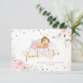 Rosa Blonde Angel Baby Heaven Sent Baby Dusche Dankeskarte (Stehend Vorderseite)