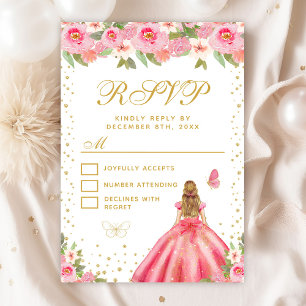 Rosa Blonde Blonde Hair Princess 16 . Geburtstag RSVP Karte