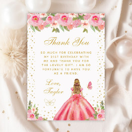 Rosa Blonde Haare Prinzessin Geburtstagsparty Dankeskarte