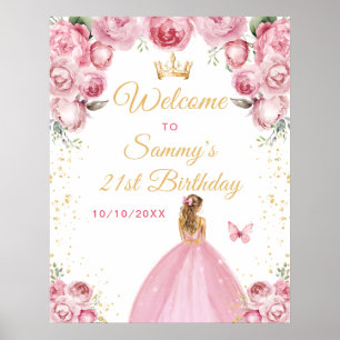 Rosa Blondhaar-Prinzessin-Birthday-Willkommensgruß Poster