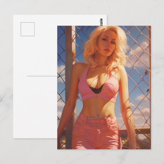 Rosa Blondine Postkarte (Vorne/Hinten)