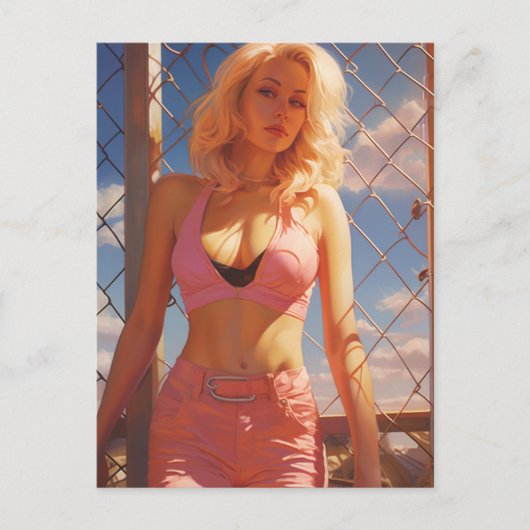 Rosa Blondine Postkarte (Vorderseite)