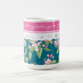Rosa Blossom auf Dunkelblau mit Imitaten Spitze Kaffeetasse (Mittel)