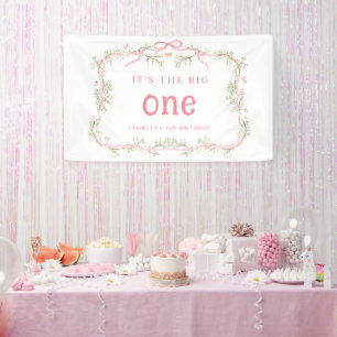 Rosa Blossom Blumenrahmen 1. Geburtstag Party Banner
