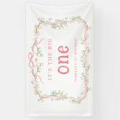 Rosa Blossom Blumenrahmen 1. Geburtstag Party Banner (Vertikal)