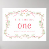 Rosa Blossom Blumenrahmen 1. Geburtstag Poster (Vorne)