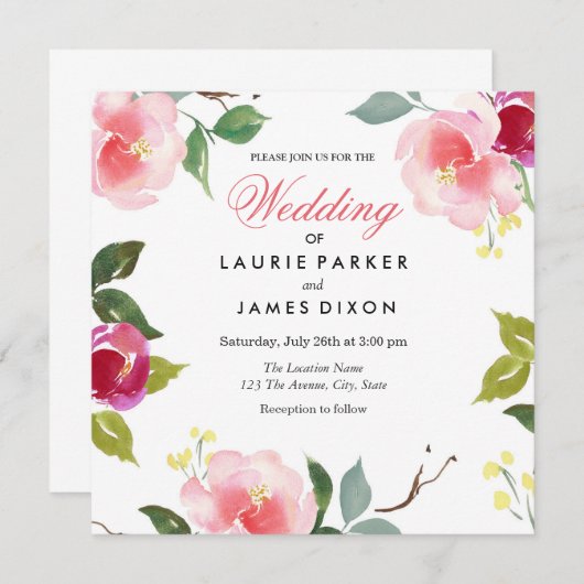 Rosa Blossom Blumenzwiebeleinladung Einladung (Vorne/Hinten)