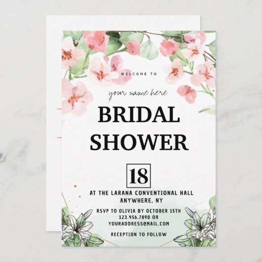 Rosa Blossom-Brautparty Einladung (Vorne/Hinten)