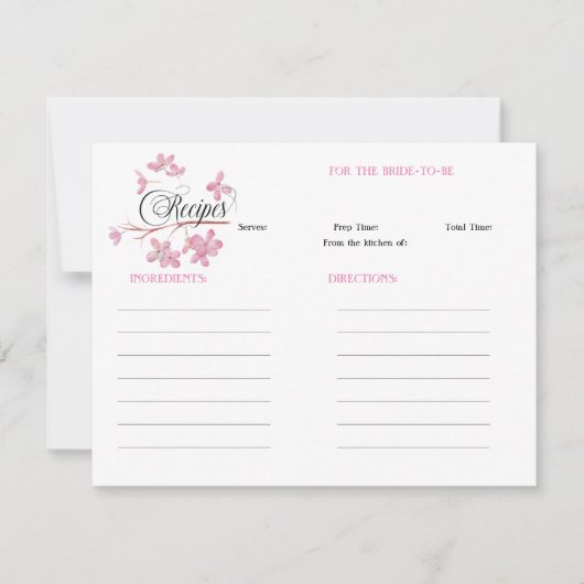 Rosa Blossom Brautparty Rezept Mitteilungskarte (Vorderseite)