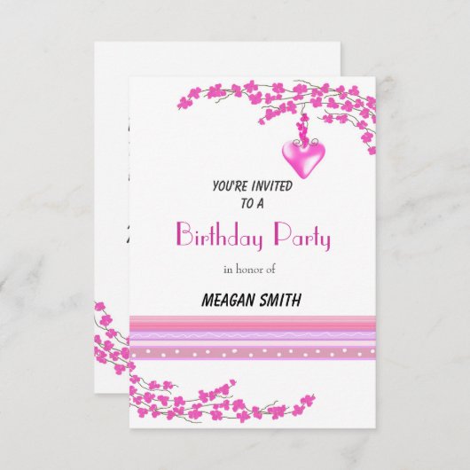 Rosa Blossom Geburtstagsparty Einladung (Vorne/Hinten)