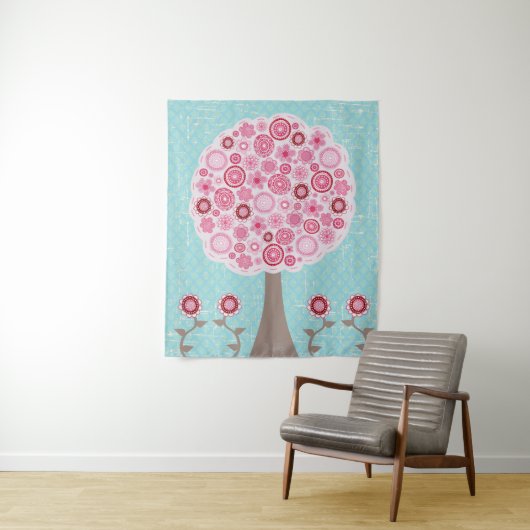 Rosa Blossom Gemäldeter Kunstbaum Wandteppich (Beispiel)