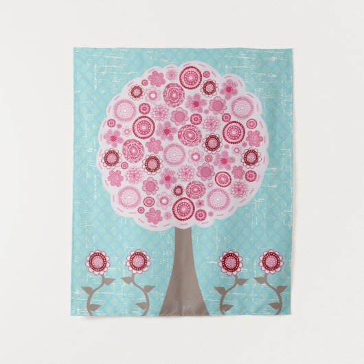 Rosa Blossom Gemäldeter Kunstbaum Wandteppich (Vorderseite)