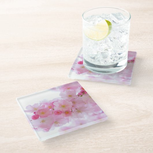 Rosa Blossom Glasuntersetzer (Schrägansicht)