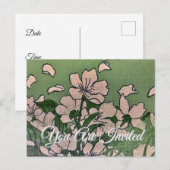 Rosa Blossom Grüne Einladung Postkarte (Vorne/Hinten)