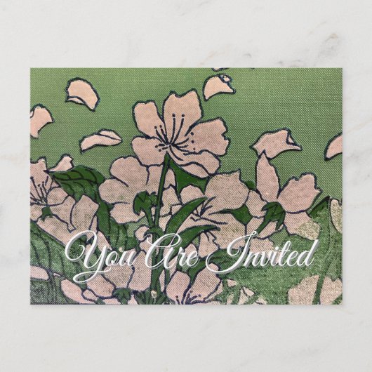 Rosa Blossom Grüne Einladung Postkarte (Vorderseite)