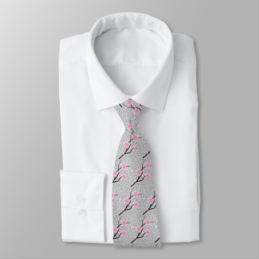 Rosa Blossom Necktie mit Abstraktem Grau Krawatte (Gebunden)