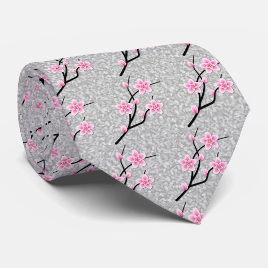Rosa Blossom Necktie mit Abstraktem Grau Krawatte (Gerollt)