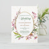 Rosa Blossom Oval Gold Rahmen Einladung Hochzeitsf (Stehend Vorderseite)