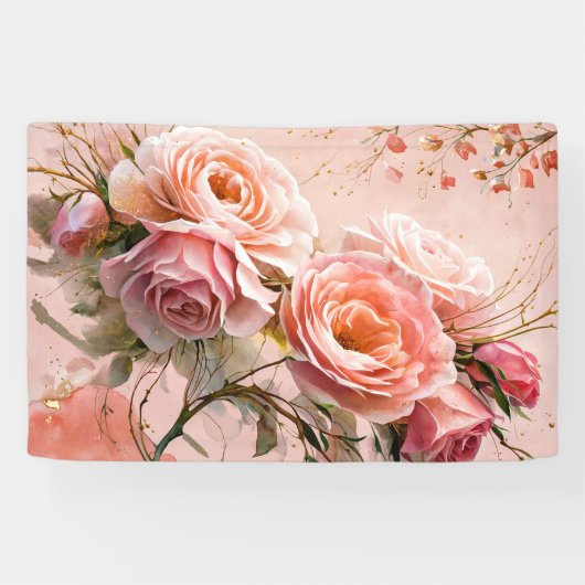 Rosa Blossom Rose Aquarellmalerei Kunst Print #2 Banner (Horizontal)