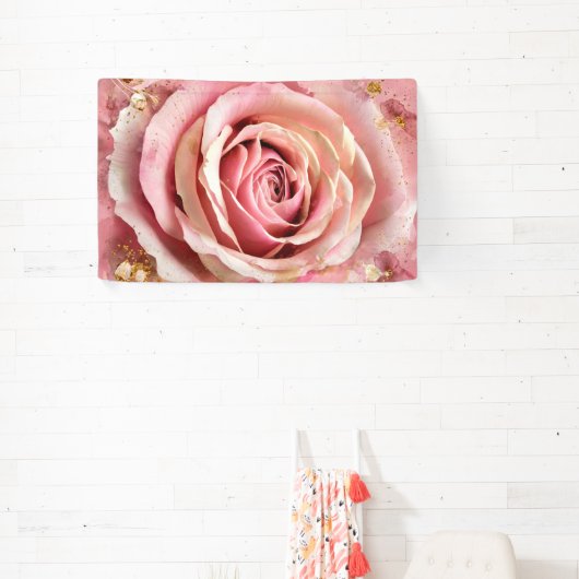 Rosa Blossom Rose Aquarellmalerei Wandkunst Print Banner (InSitu)