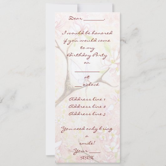 rosa Blossom-Sicht Einladung (Rückseite)