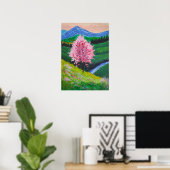 Rosa Blossom Tree im Grünen Poster (Heimbüro)