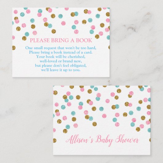 Rosa Blue Gold Dots Book Request Card Begleitkarte (Vorne/Hinten)